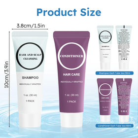 RSQAZQ shampoo tube close-up showing label and cap for leak-resistant travel convenience