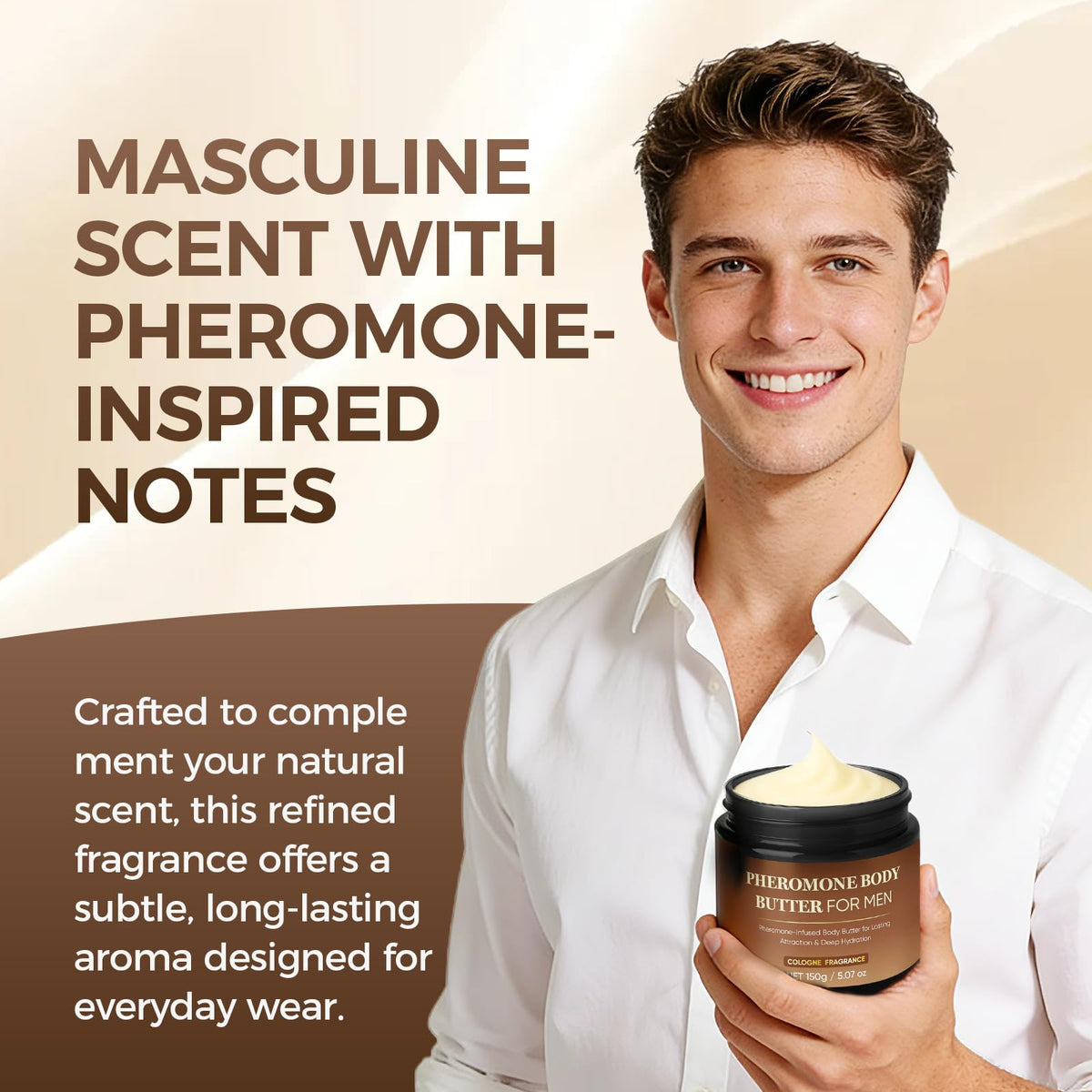 RTQSU jar on bathroom shelf with towel, conveys daily grooming and masculine style