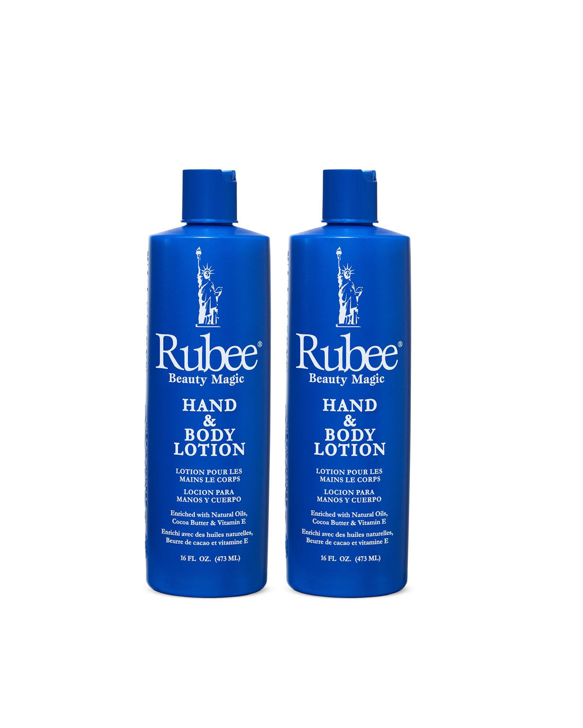 RUBEE front packaging showing two 16 oz bottles and moisturizing benefits