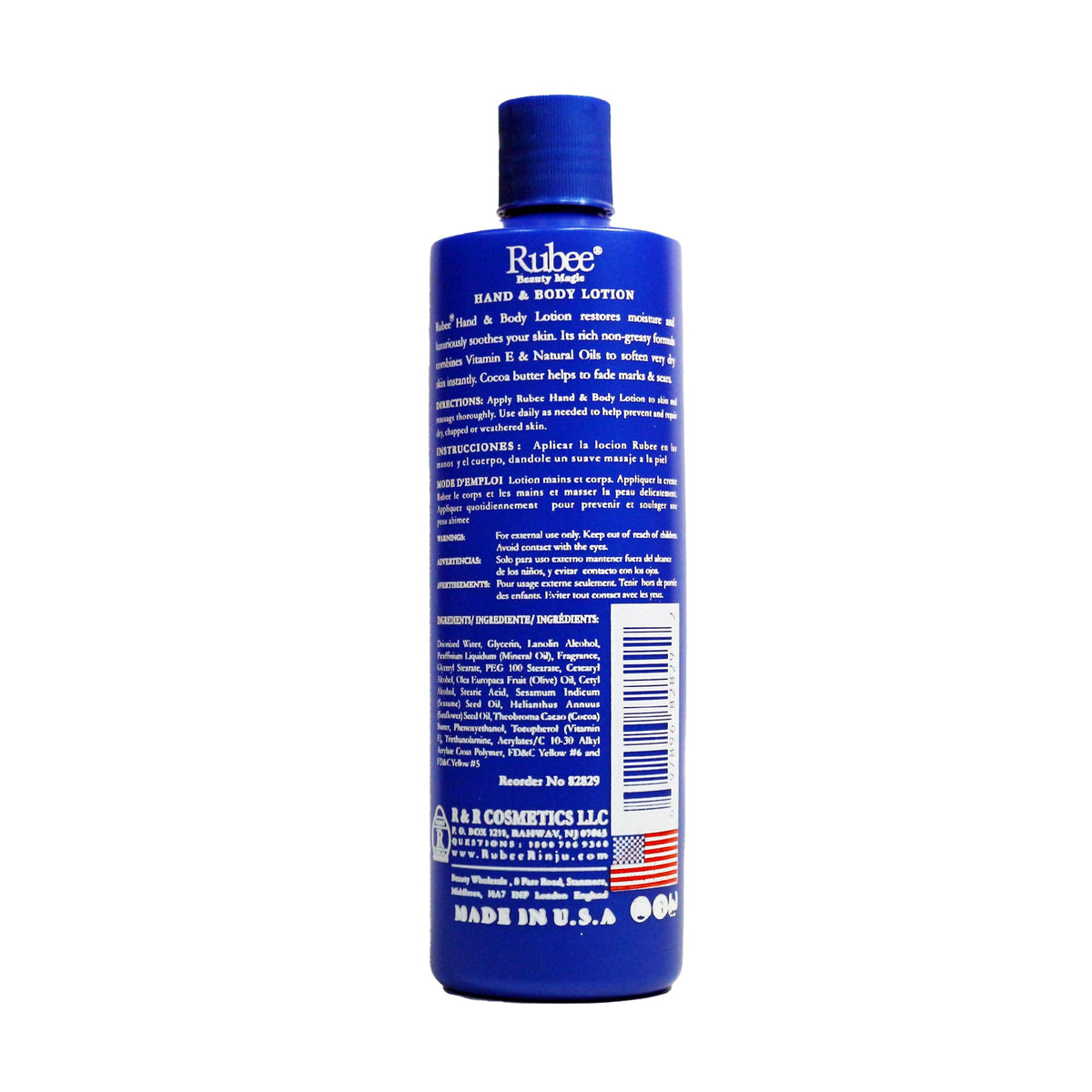 RUBEE bottle held in hand for scale showing travel-friendly 16 oz size