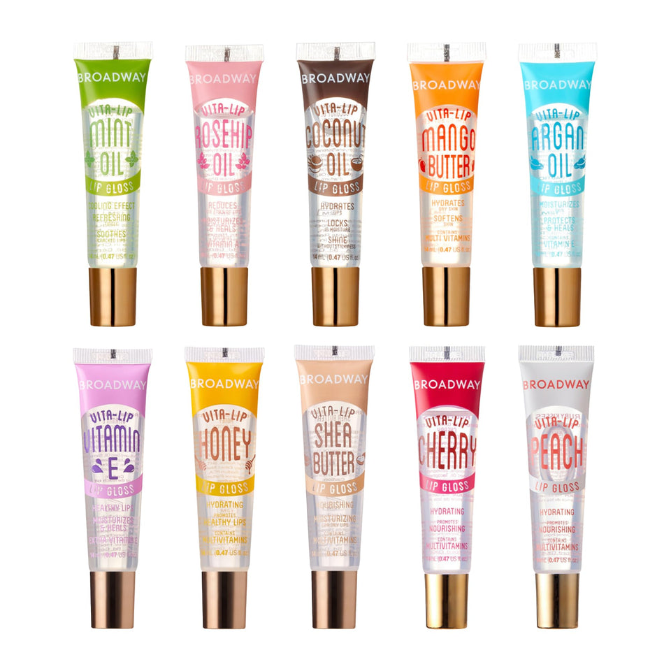 Ruby Kisses front packaging showing the 10-pack and clear gloss shine benefit