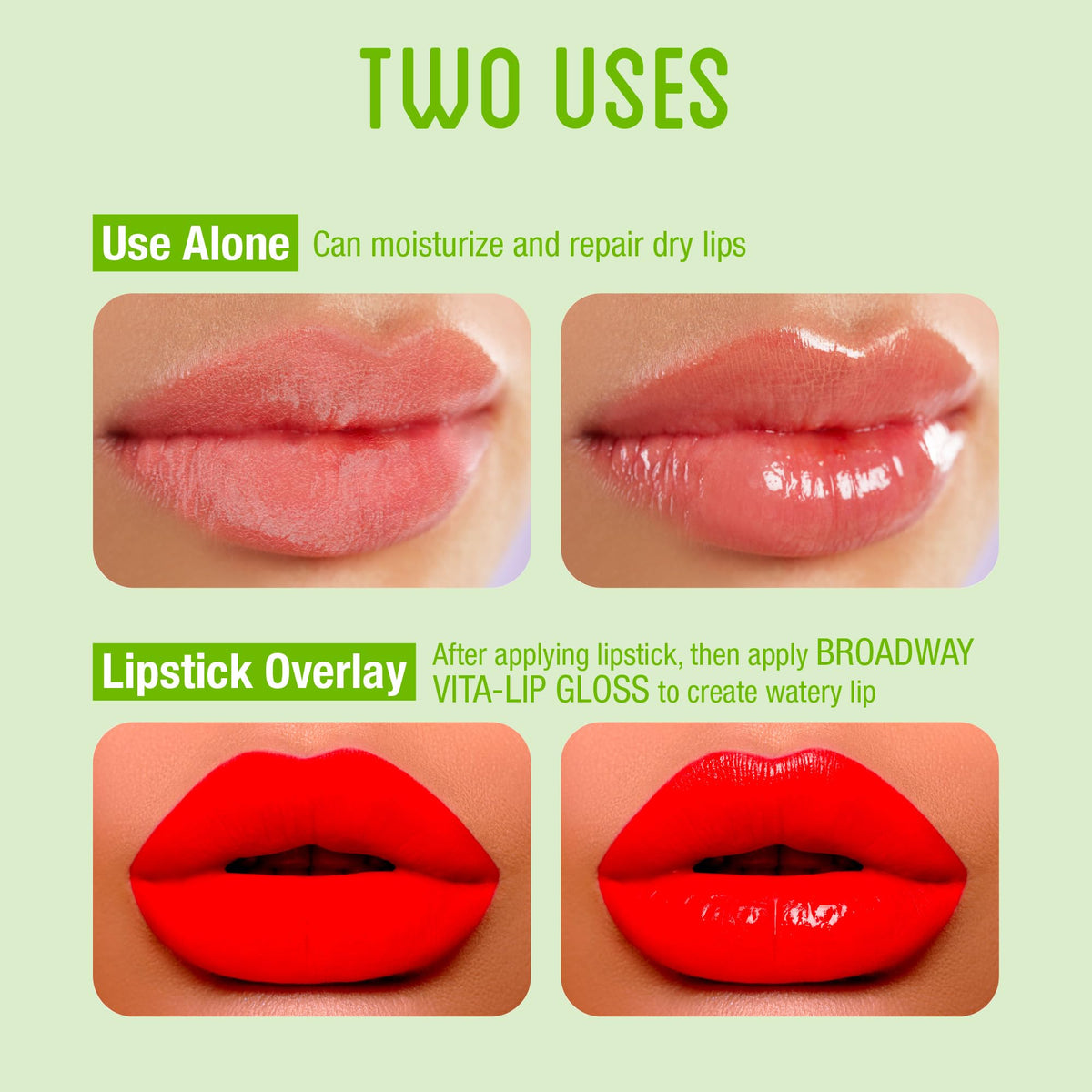 Ruby Kisses gloss applied over lipstick demonstrating added high-shine effect