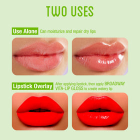 Ruby Kisses gloss applied over lipstick demonstrating added high-shine effect