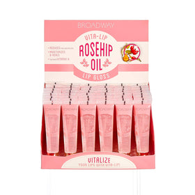 Ruby Kisses front packaging of Broadway Vita-Lip showing clear gloss and benefits