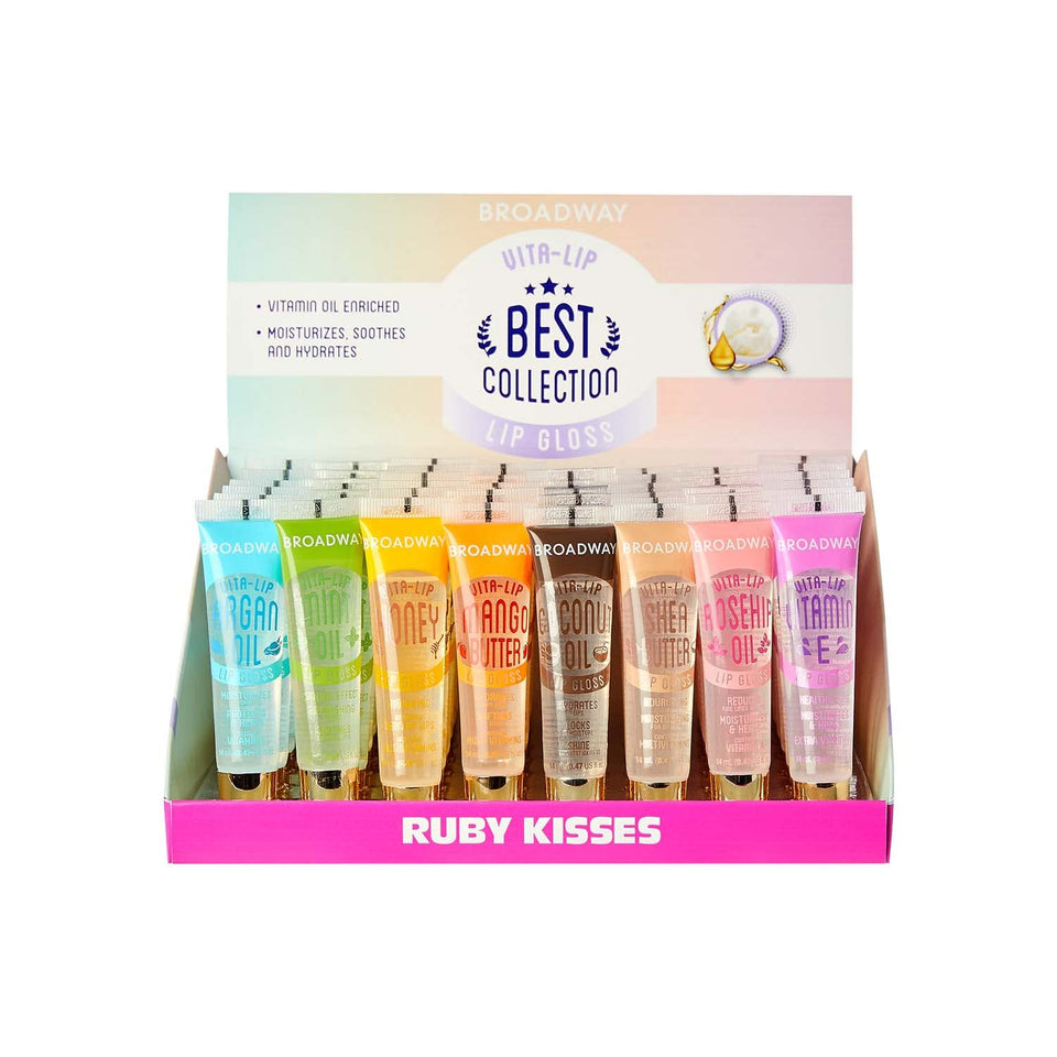 Ruby Kisses front packaging shot showing clean clear gloss benefit