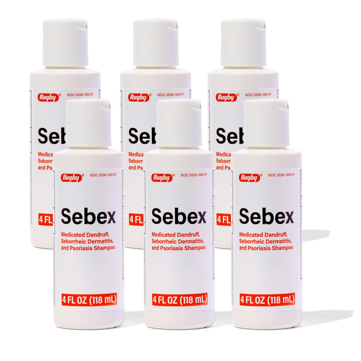RUGBY LABORATORIES Sebex front packaging showing 4 oz bottle and branding for clear identification