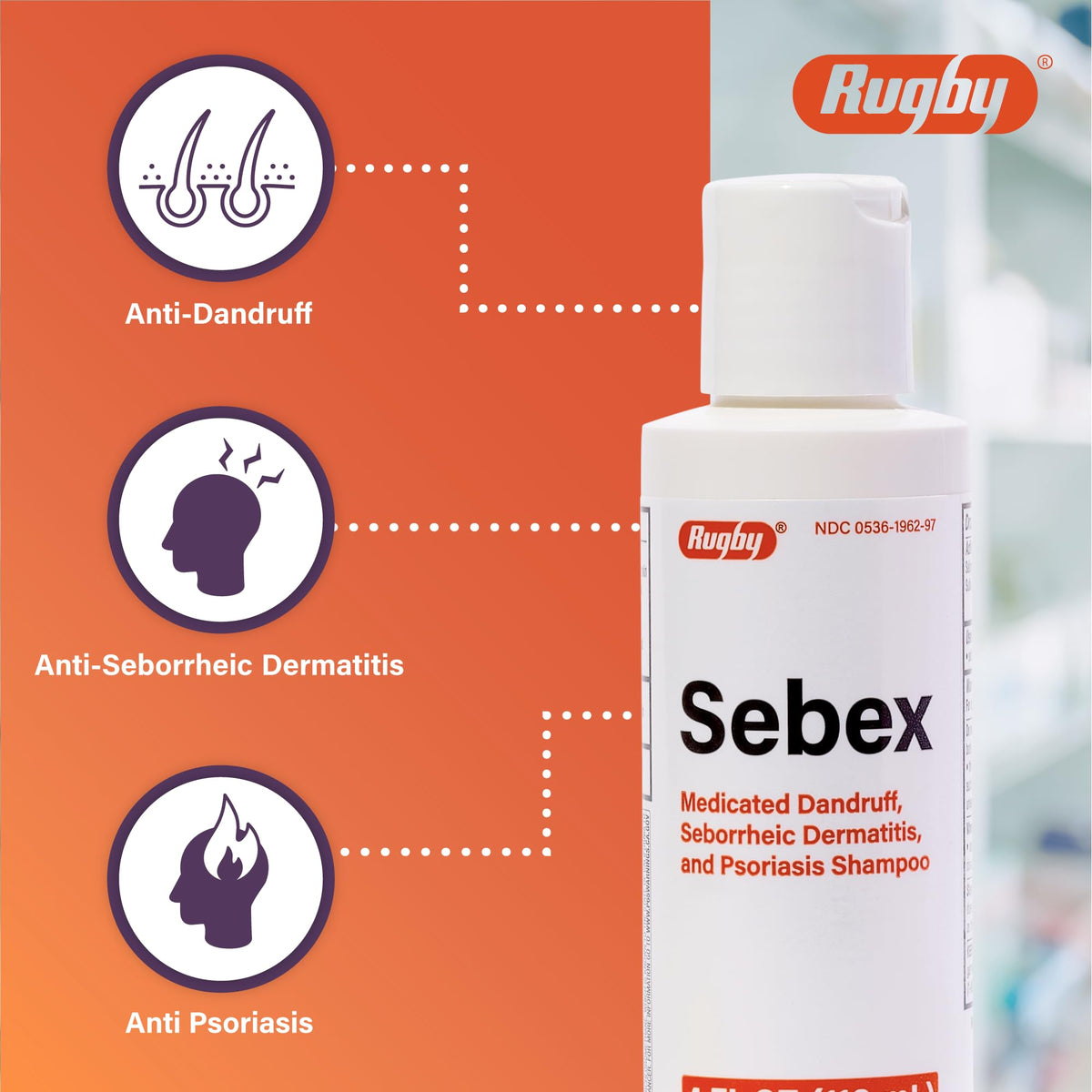 RUGBY LABORATORIES Sebex lather close-up demonstrating cleansing texture and foaming benefit