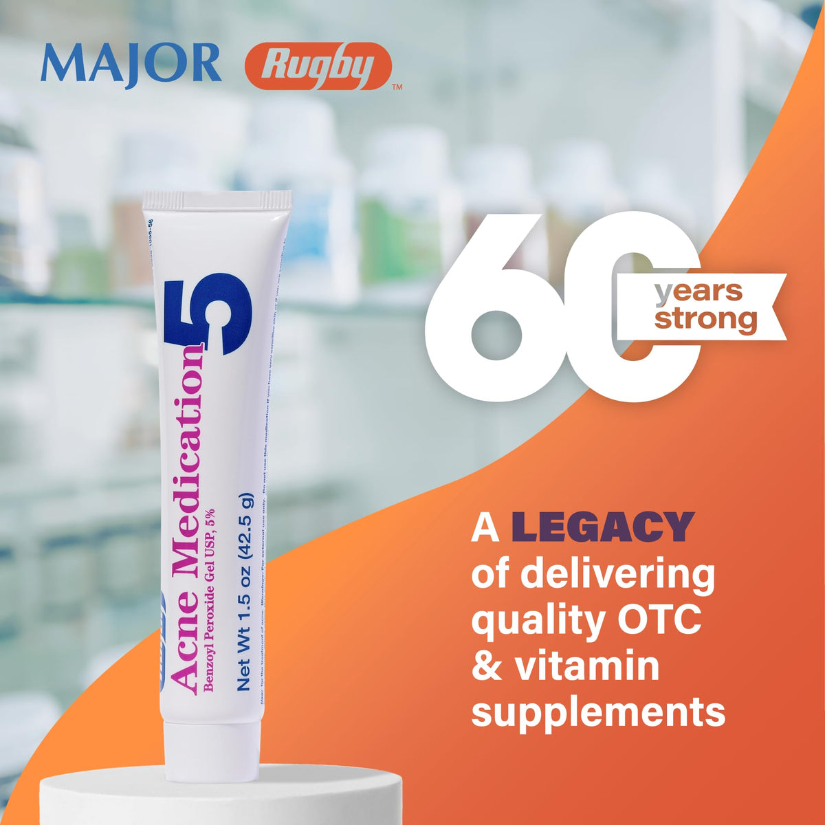 RUGBY LABORATORIES on bathroom shelf in lifestyle scene indicating everyday routine use