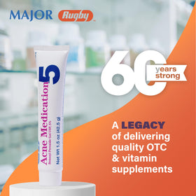 RUGBY LABORATORIES on bathroom shelf in lifestyle scene indicating everyday routine use