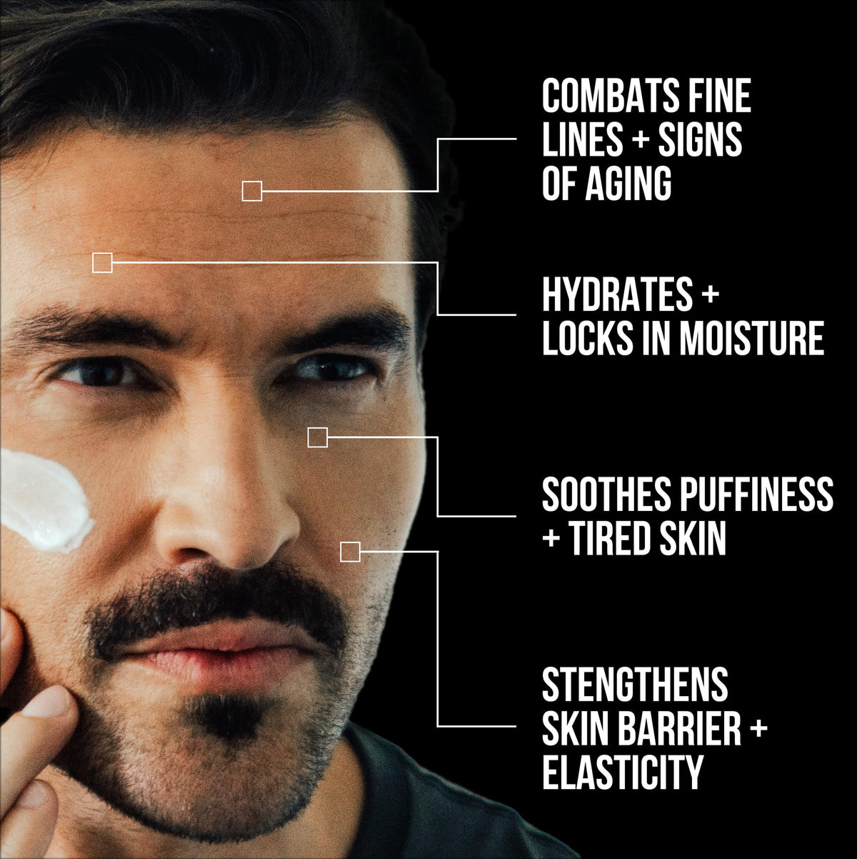 RUGGED & DAPPER ingredient display featuring hyaluronic and jojoba for deep hydration