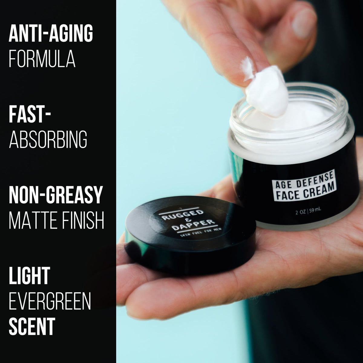 RUGGED & DAPPER open jar texture highlighting smooth cream for fast absorption