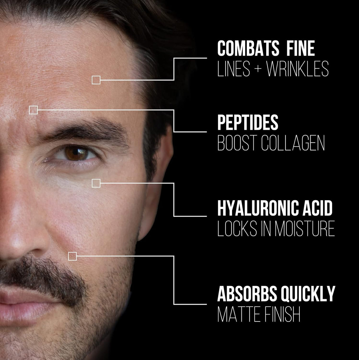 RUGGED & DAPPER label detail highlighting clean ingredients and peptide blend