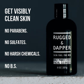 RUGGED & DAPPER on bathroom shelf styled for a clean, organized grooming routine