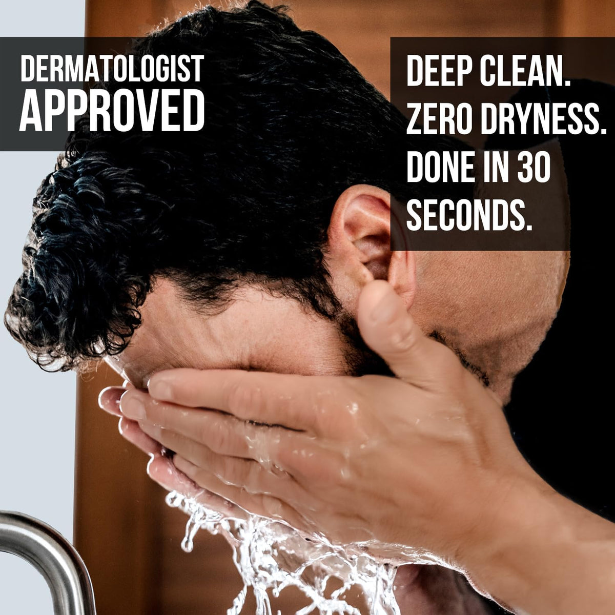 RUGGED & DAPPER in-use with man washing face in shower for deep clean and freshness