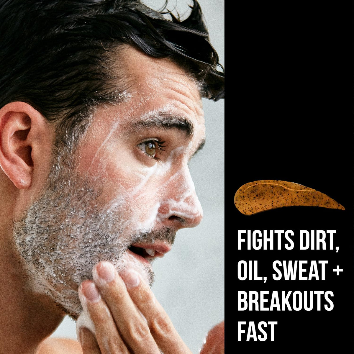 RUGGED & DAPPER Age + Damage Moisturizer tube detail highlighting quick-absorb benefit