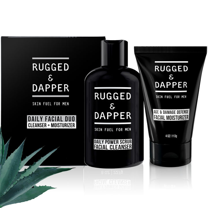 RUGGED & DAPPER front packaging of the Daily Duo, clear two-step kit benefit