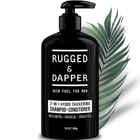 RUGGED & DAPPER front bottle showing 2-in-1 packaging and time-saving benefit