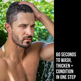 RUGGED & DAPPER man in shower using product for faster grooming routine