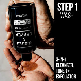 RUGGED & DAPPER Power Scrub pump close-up showing easy dispensing benefit