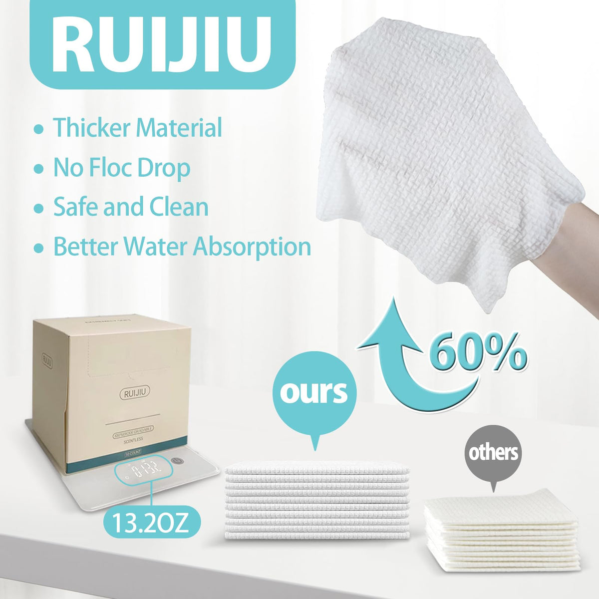 RUIJIU towel in use washing face demonstrating gentle cleansing