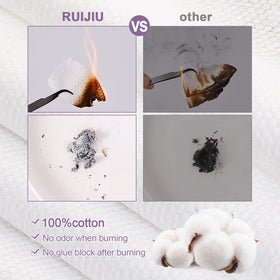 RUIJIU towel size comparison next to hand showing full-face coverage