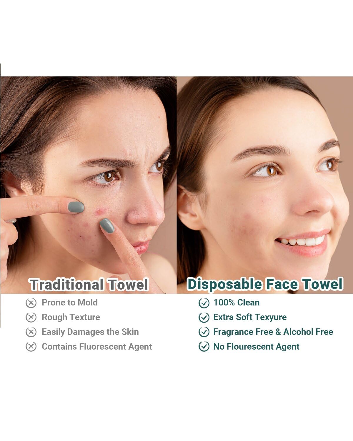 RUIJIU towel in wet use wiping face demonstrating gentle makeup removal without tearing