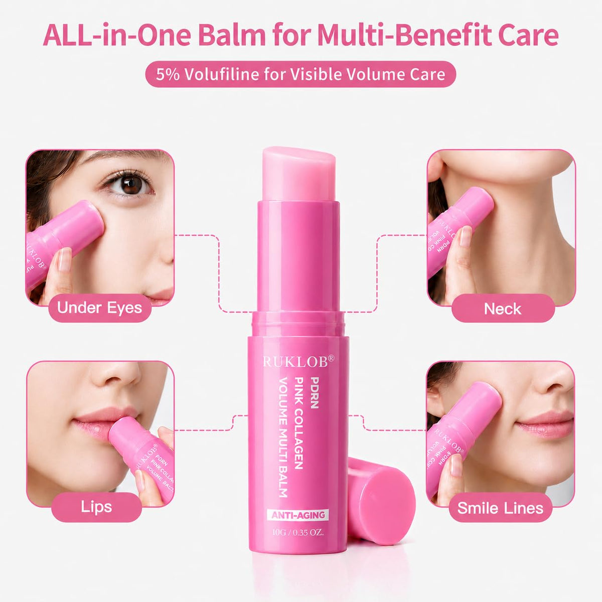 ruklob balm stick next to hand showing travel-friendly size and portability