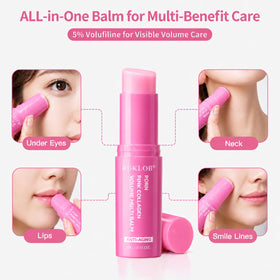 ruklob balm stick next to hand showing travel-friendly size and portability