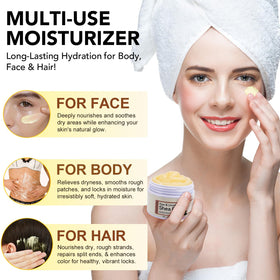 Rulviou hand applying shea butter for immediate skin hydration