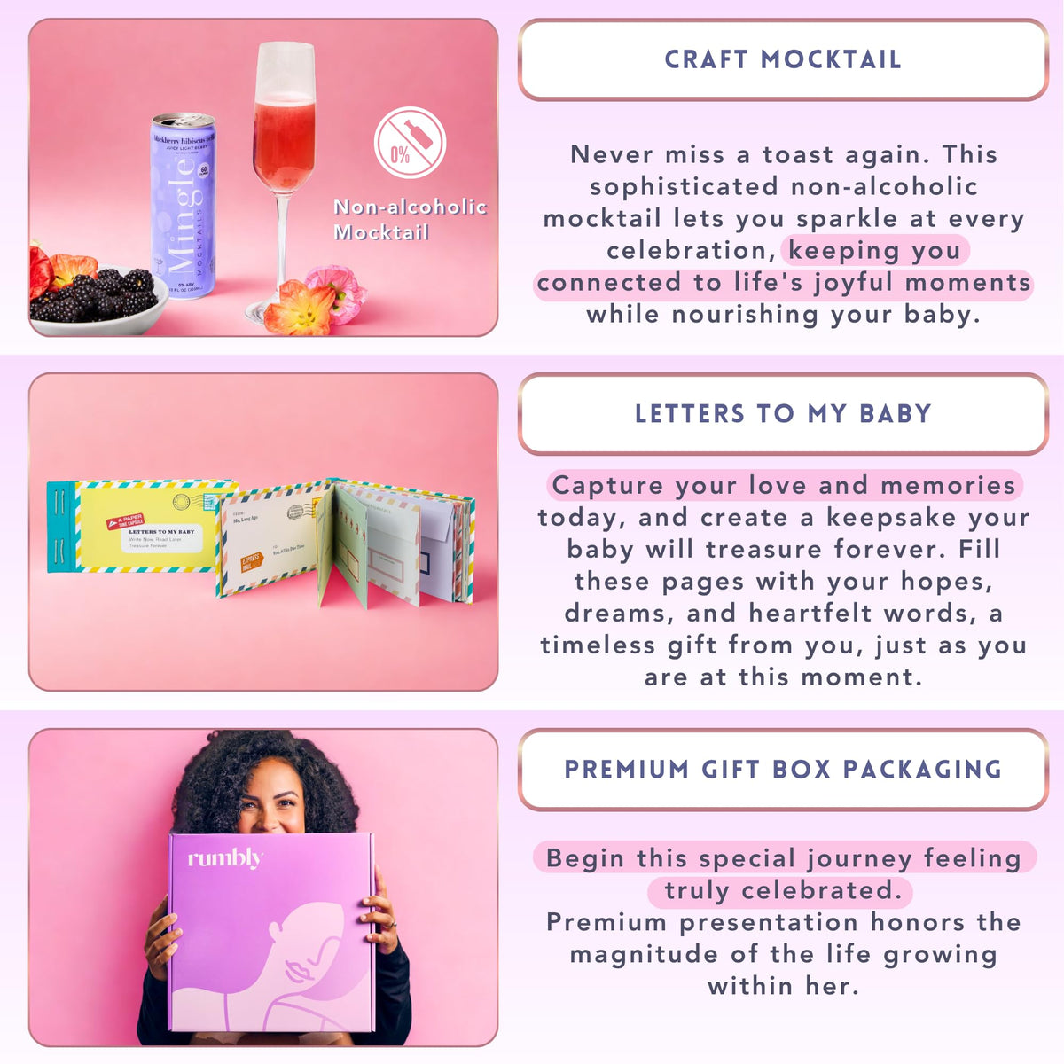 Rumbly letters-to-baby keepsake open to pages, preserving memories