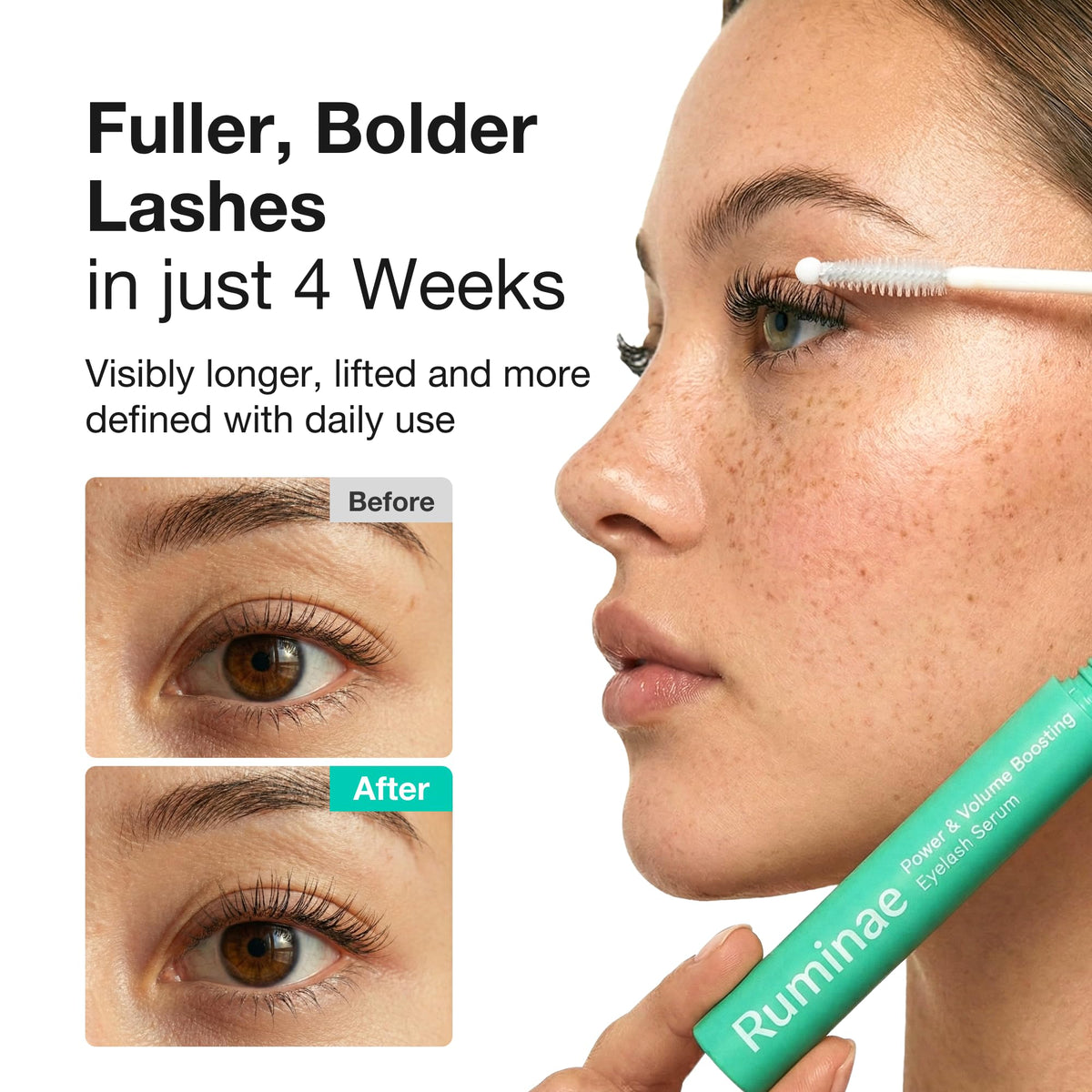 Ruminae dual applicator closeup displaying fine-tip brush and spoolie for precision