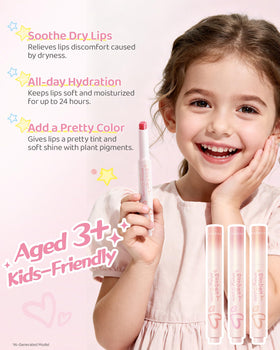 RUNBEN applied on child lips showing subtle pink color and hydrated look