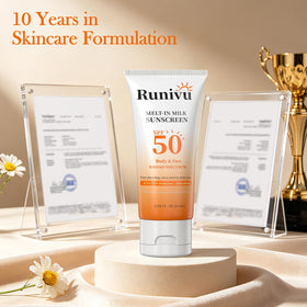 Runivu applied to face demonstrating non-greasy wear and smooth finish