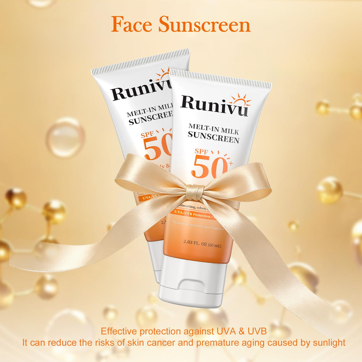 Runivu sunscreen creamy texture close-up indicating quick absorption benefit