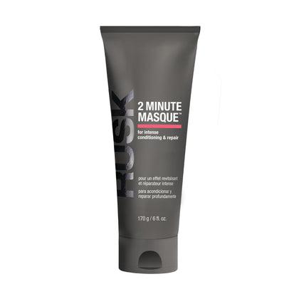 RUSK front packaging showing 2-minute masque tube and quick restorative benefits