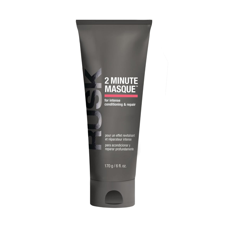 RUSK front packaging showing 2-minute masque tube and quick restorative benefits