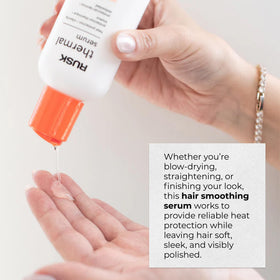 RUSK being applied to hair mid-lengths to seal cuticle and reduce frizz