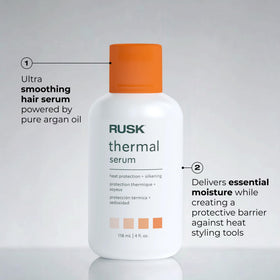 RUSK before and after showing diminished frizz and improved shine