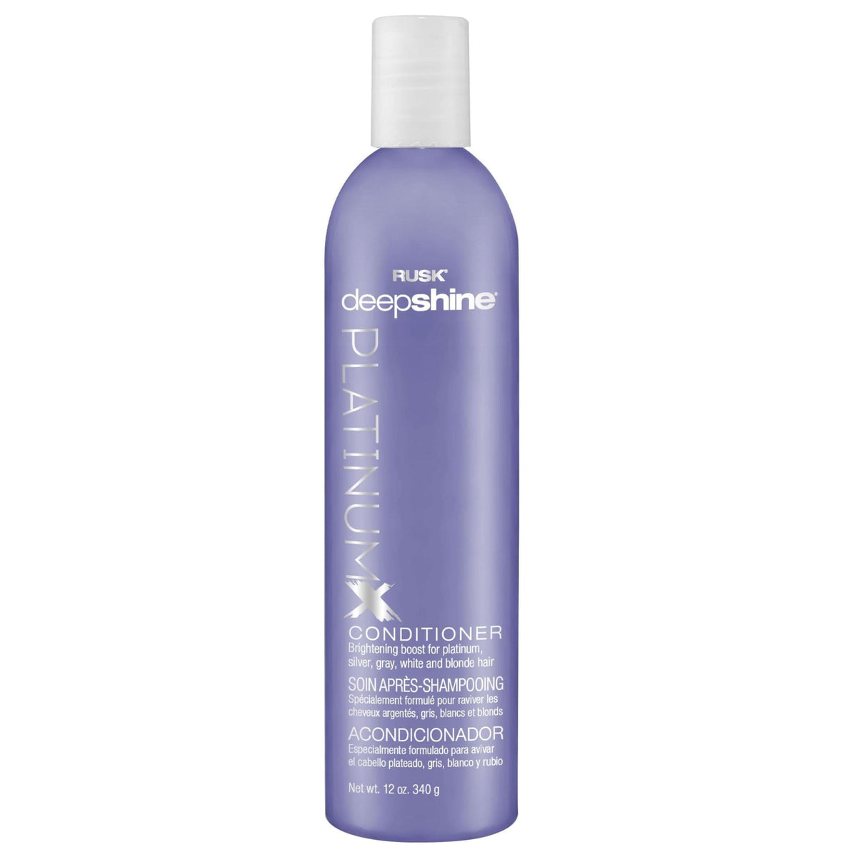 RUSK front bottle shot showing label and 12 oz size, brightens hair