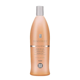 RUSK bottle front packaging showing brand and smooth hair benefit