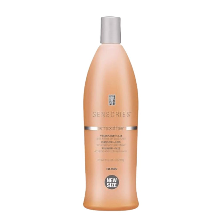 RUSK bottle front packaging showing brand and smooth hair benefit