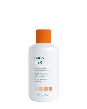 RUSK Str8 front packaging showing bottle and label, clear styling benefit