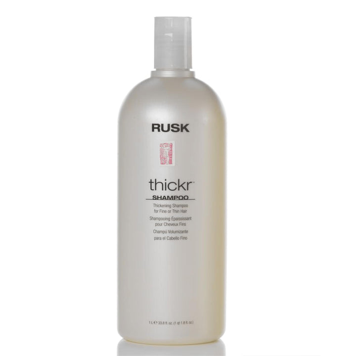 RUSK bottle front view showing label and volumizing benefit