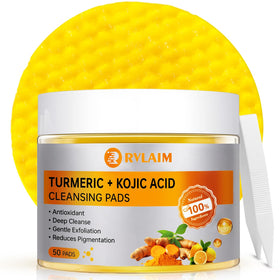 Rvlaim front packaging showing 50 turmeric kojic acid cleansing pads and convenience