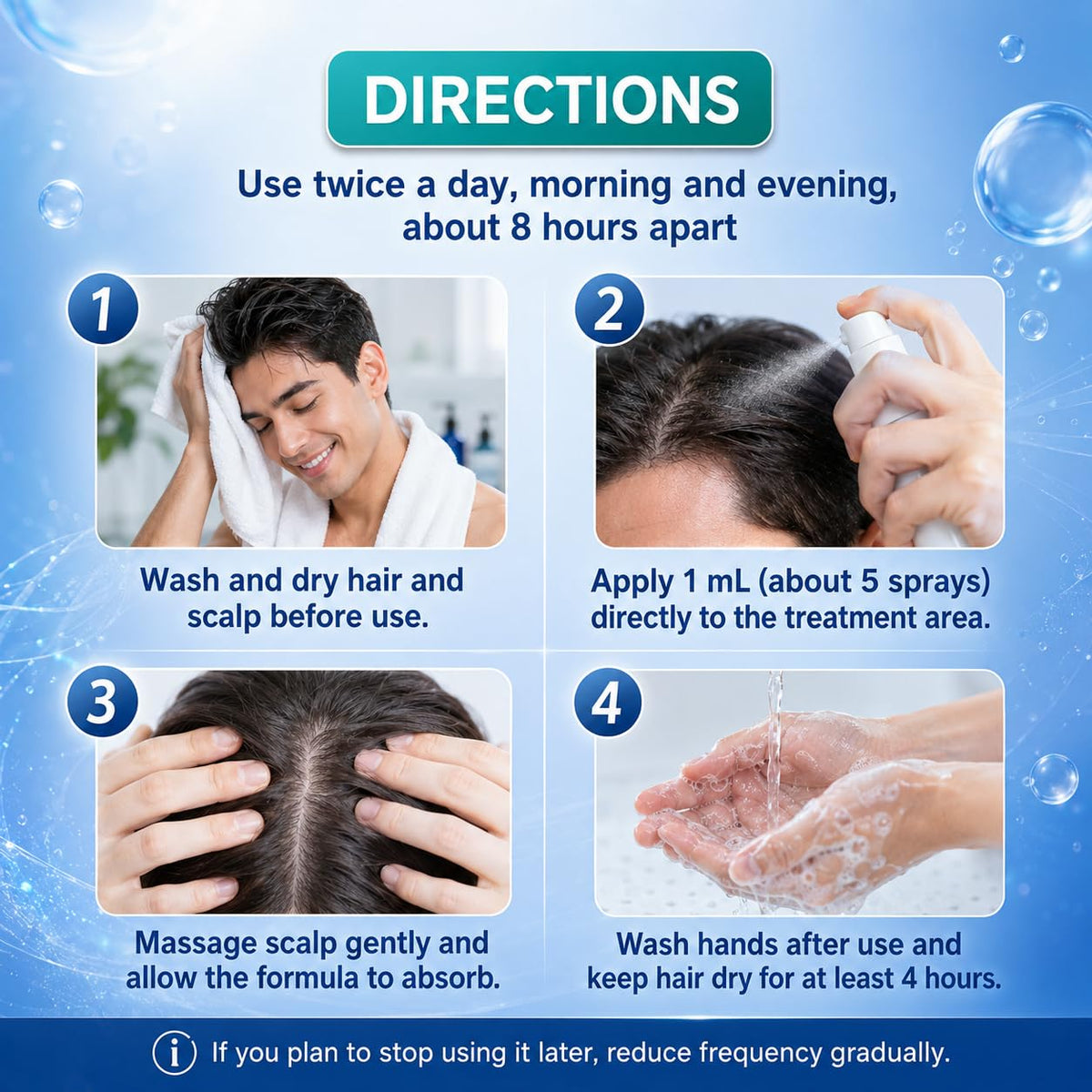 Rylx being applied to scalp illustrating targeted application and fast absorption