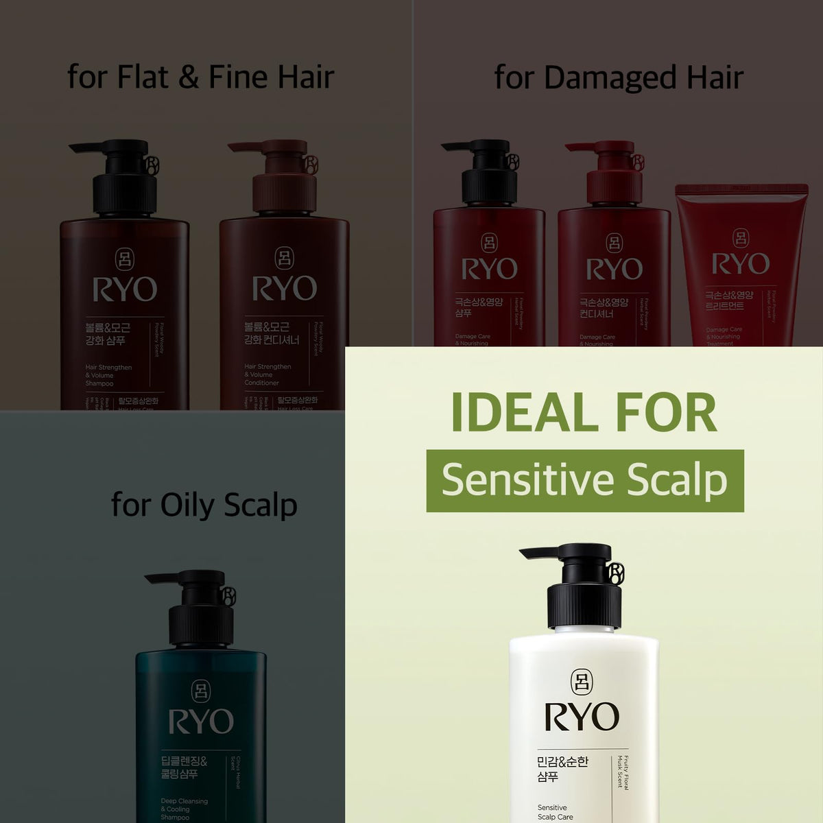 Ryo bottle in bathroom setting conveying daily gentle scalp care