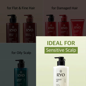 Ryo bottle in bathroom setting conveying daily gentle scalp care