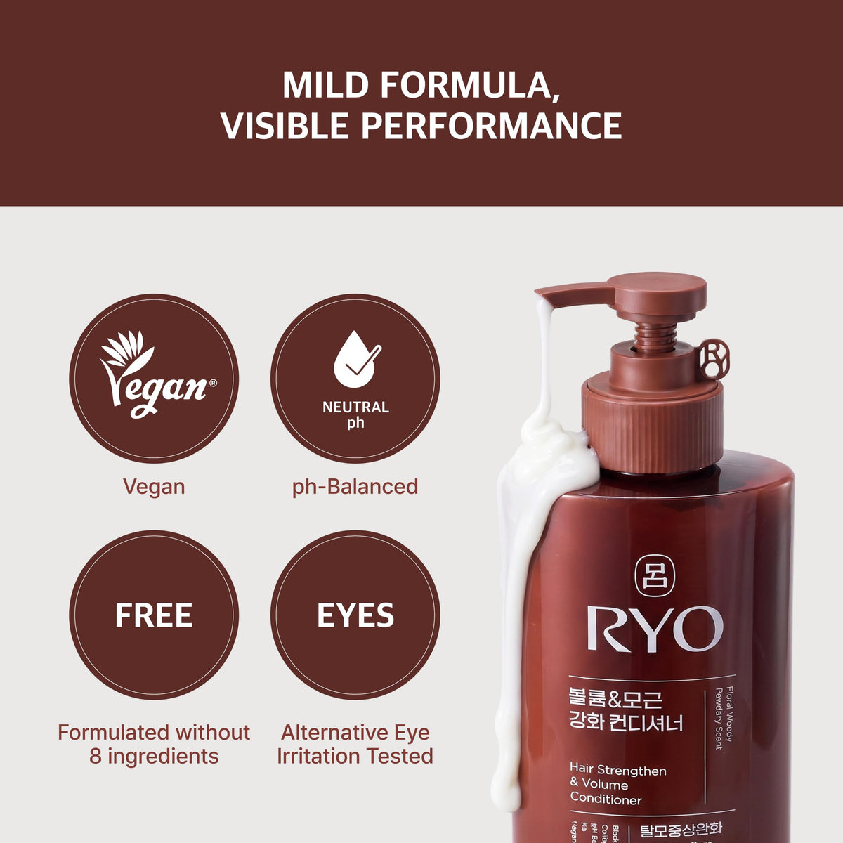 RYO conditioner being applied in shower demonstrating scalp and hair care