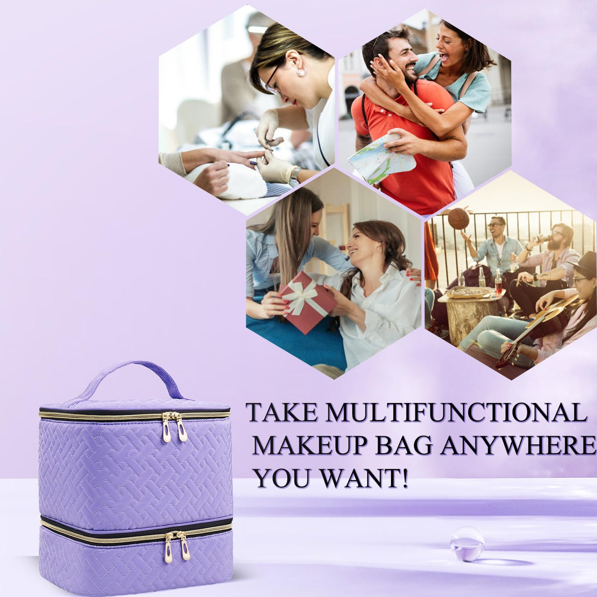 RZMAYIS bag next to a hand to show compact size and travel-friendly benefit
