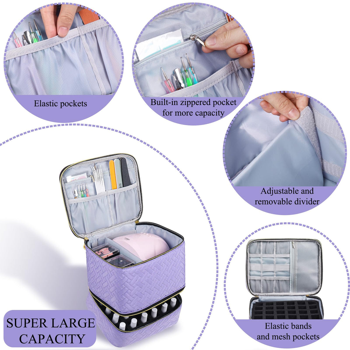 RZMAYIS top compartment storing a nail lamp and tools for quick setup